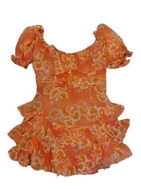 Orange Floral Ruffle Mini Dress - Women